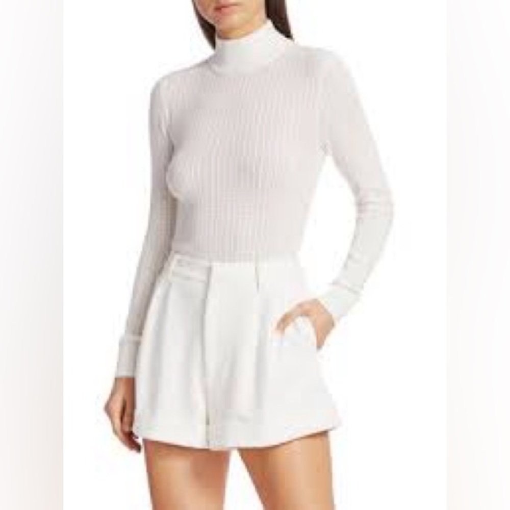 Alice + Olivia Lanie high neck  pointelle Knit pullover sweater XL